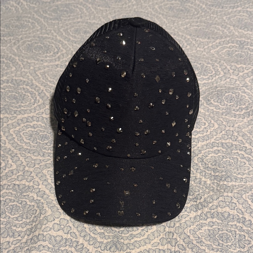Black Rhinestone Studded Cap
